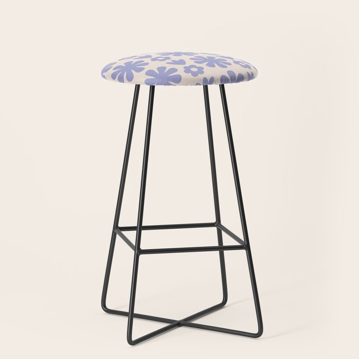 Scandi Floral Grid Retro Flower Pattern in Light Periwinkle Purple and Cream Stool Gallery Image 1