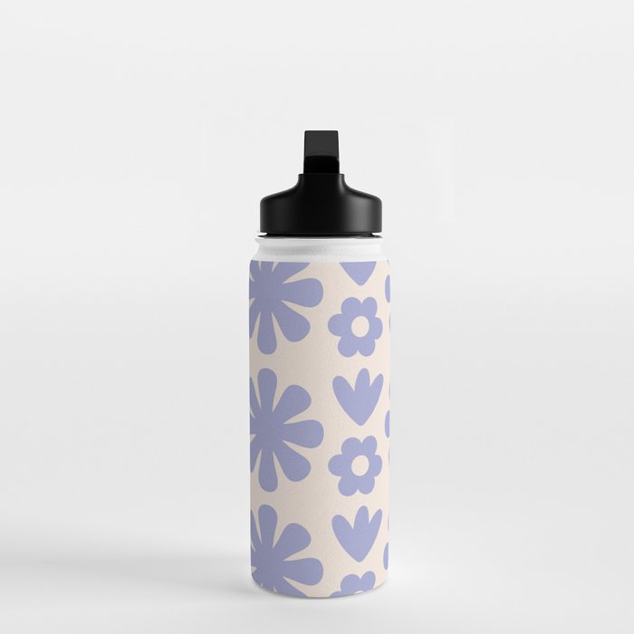 Scandi Floral Grid Retro Flower Pattern in Light Periwinkle Purple and Cream Water Bottle Gallery Image 3