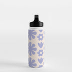 Scandi Floral Grid Retro Flower Pattern in Light Periwinkle Purple and Cream Water Bottle Gallery Image 3