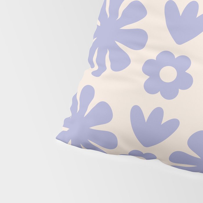 Scandi Floral Grid Retro Flower Pattern in Light Periwinkle Purple and Cream Pillow Sham Gallery Image 4