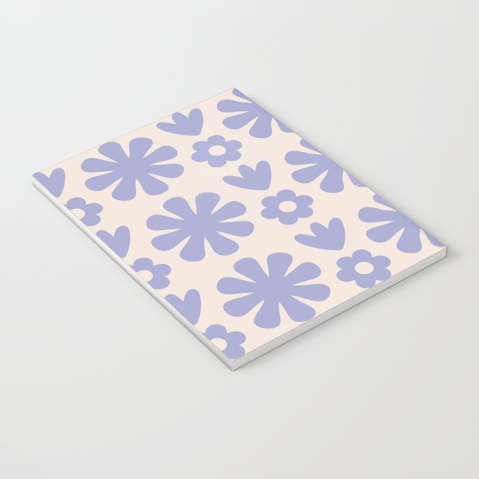 Scandi Floral Grid Retro Flower Pattern in Light Periwinkle Purple and Cream Notebook Gallery Image 3