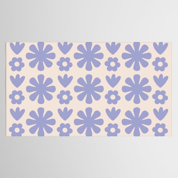 Scandi Floral Grid Retro Flower Pattern in Light Periwinkle Purple and Cream Tablecloth Gallery Image 2