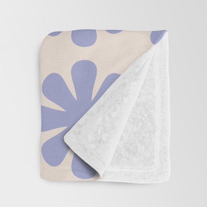 Scandi Floral Grid Retro Flower Pattern in Light Periwinkle Purple and Cream Throw Blanket Gallery Image 3