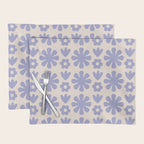 Scandi Floral Grid Retro Flower Pattern in Light Periwinkle Purple and Cream Placemat Gallery Image 1
