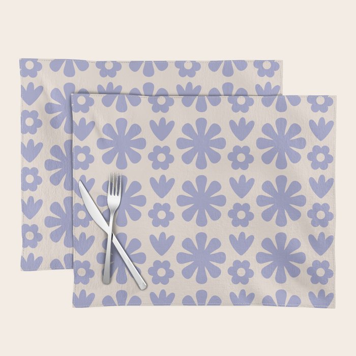 Scandi Floral Grid Retro Flower Pattern in Light Periwinkle Purple and Cream Placemat Gallery Image 1