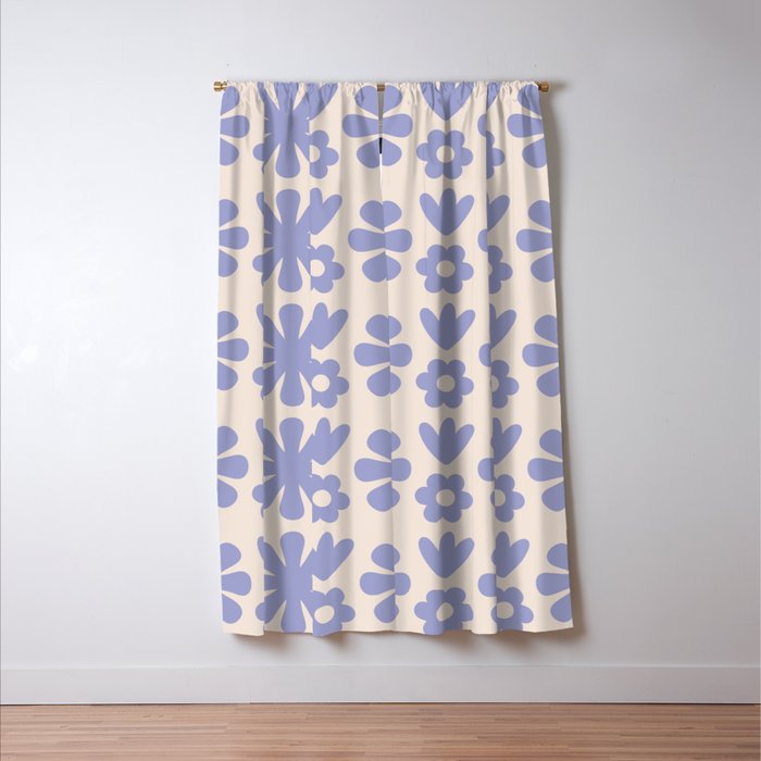 Scandi Floral Grid Retro Flower Pattern in Light Periwinkle Purple and Cream Window Curtain Gallery Image 3