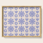 Scandi Floral Grid Retro Flower Pattern in Light Periwinkle Purple and Cream Serving Tray Gallery Image 1