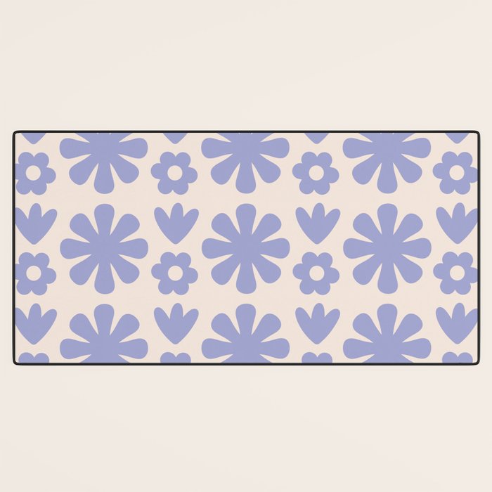 Scandi Floral Grid Retro Flower Pattern in Light Periwinkle Purple and Cream Desk Mat Gallery Image 3