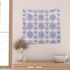 Scandi Floral Grid Retro Flower Pattern in Light Periwinkle Purple and Cream Wall Tapestry Gallery Image 2