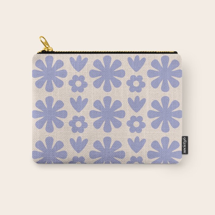 Scandi Floral Grid Retro Flower Pattern in Light Periwinkle Purple and Cream Carry All Pouch Gallery Image 1