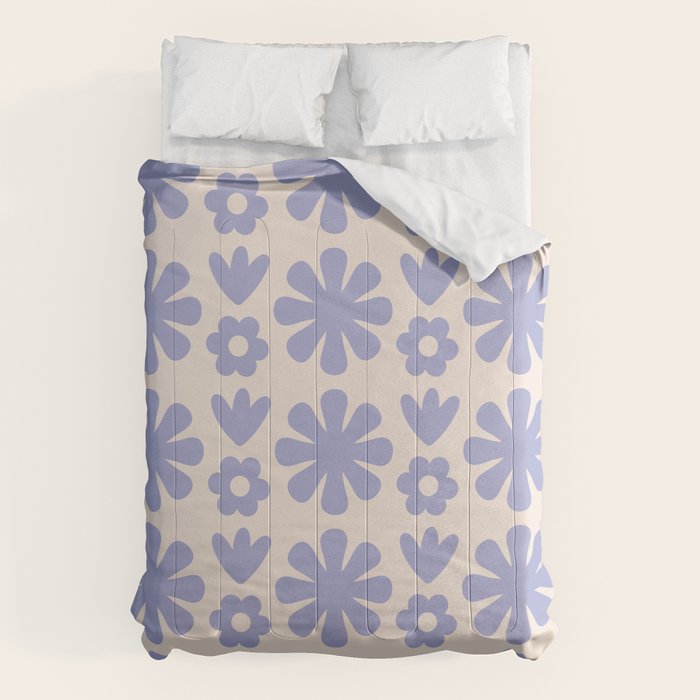 Scandi Floral Grid Retro Flower Pattern in Light Periwinkle Purple and Cream Comforter Gallery Image 6