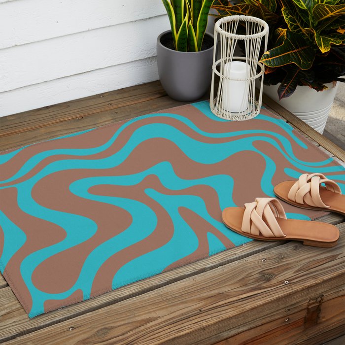 Retro Liquid Swirl Abstract Pattern Inspired by PANTONE 17 1230 Color of the Year Mocha Mousse Outdoor Rug Gallery Image 2