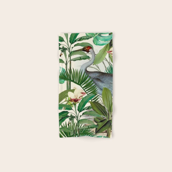 Tropical Heron Bird Rainforest Illustration Bath Towel Gallery Image 1