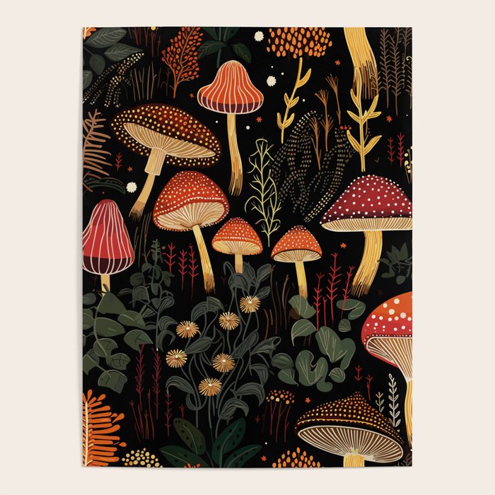 Dark Forest Magic Mushrooms Art Poster Gallery Image 4