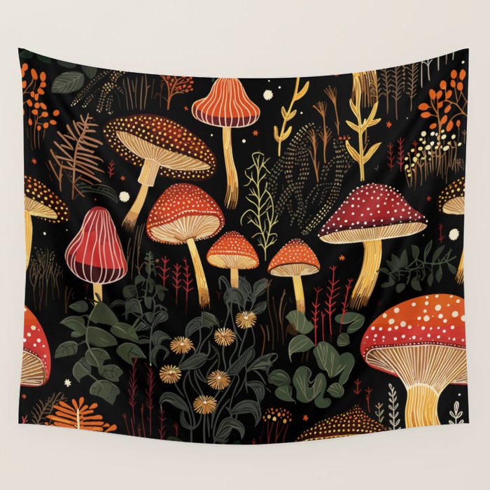 Dark Forest Magic Mushrooms Art Wall Tapestry Gallery Image 4