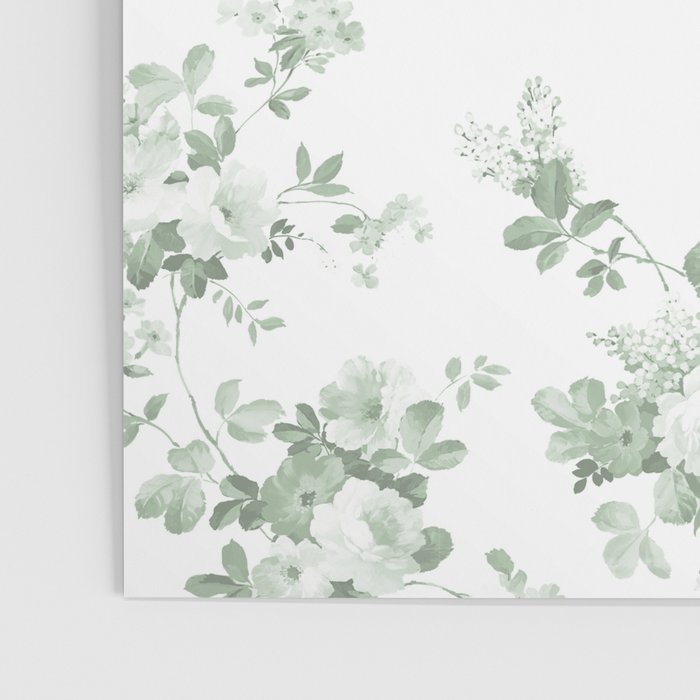 Elegant vintage green white roses shabby floral Poster Gallery Image 3
