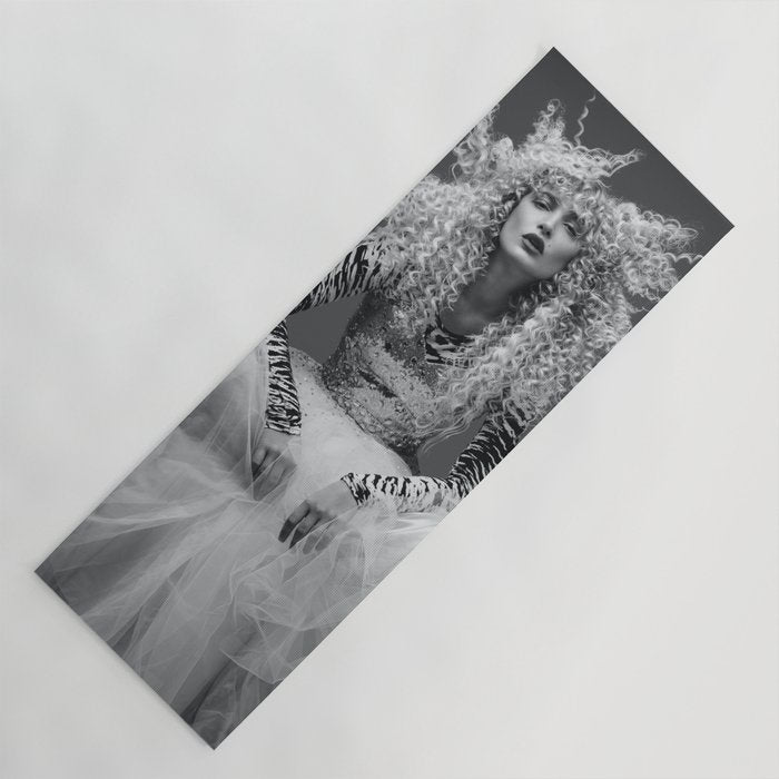 Goldilocks and the three makeup artists female fashion & glamour beautiful blond curls black and white photography - photograph - photographs Yoga Mat Gallery Image 1