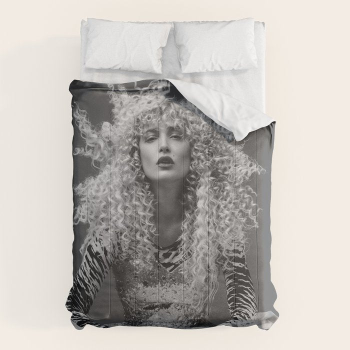 Goldilocks and the three makeup artists female fashion & glamour beautiful blond curls black and white photography - photograph - photographs Comforter Gallery Image 6