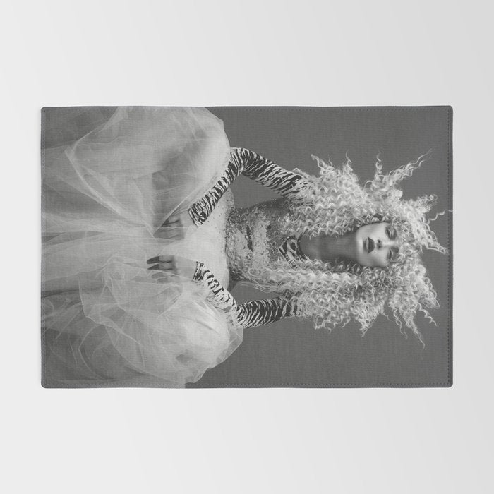 Goldilocks and the three makeup artists female fashion & glamour beautiful blond curls black and white photography - photograph - photographs Rug Gallery Image 2