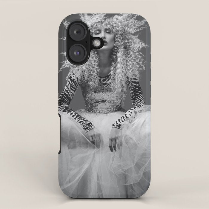 Goldilocks and the three makeup artists female fashion & glamour beautiful blond curls black and white photography - photograph - photographs iPhone Case Gallery Image 1