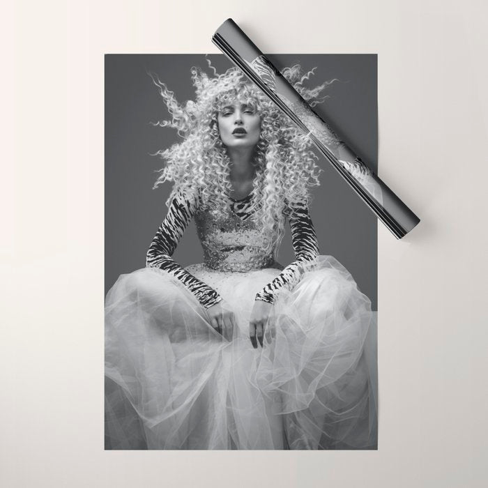 Goldilocks and the three makeup artists female fashion & glamour beautiful blond curls black and white photography - photograph - photographs Wrapping Paper Gallery Image 1