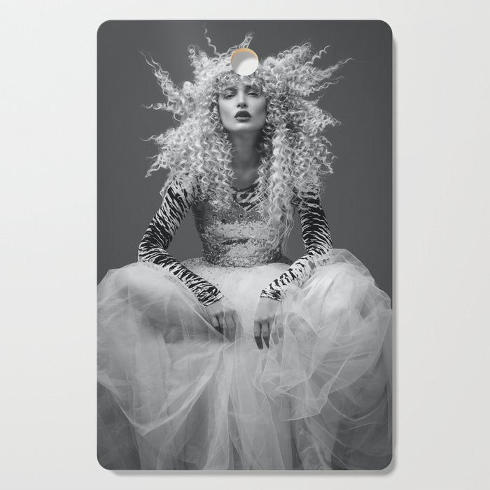 Goldilocks and the three makeup artists female fashion & glamour beautiful blond curls black and white photography - photograph - photographs Cutting Board Gallery Image 1