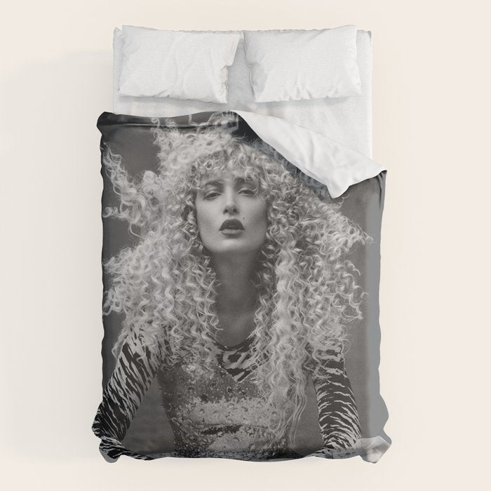 Goldilocks and the three makeup artists female fashion & glamour beautiful blond curls black and white photography - photograph - photographs Duvet Cover Gallery Image 6
