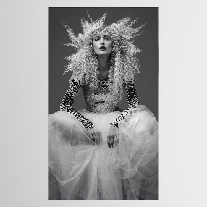 Goldilocks and the three makeup artists female fashion & glamour beautiful blond curls black and white photography - photograph - photographs Tablecloth Gallery Image 2