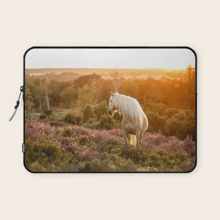 Haflinger horse on the blooming hill - Sunset equine photography Laptop Sleeve Gallery Image 1