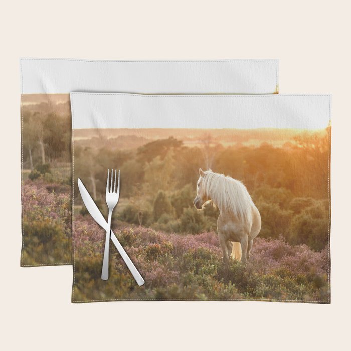 Haflinger horse on the blooming hill - Sunset equine photography Placemat Gallery Image 1