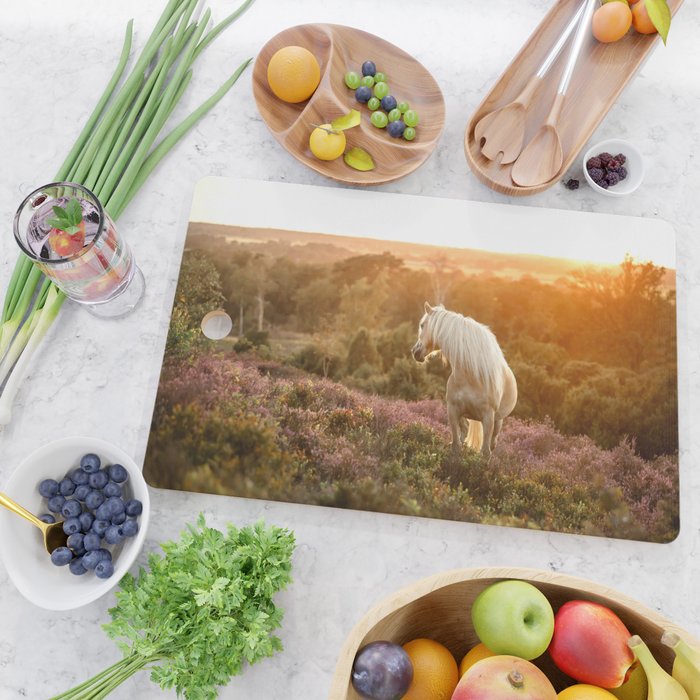Haflinger horse on the blooming hill - Sunset equine photography Cutting Board Gallery Image 2