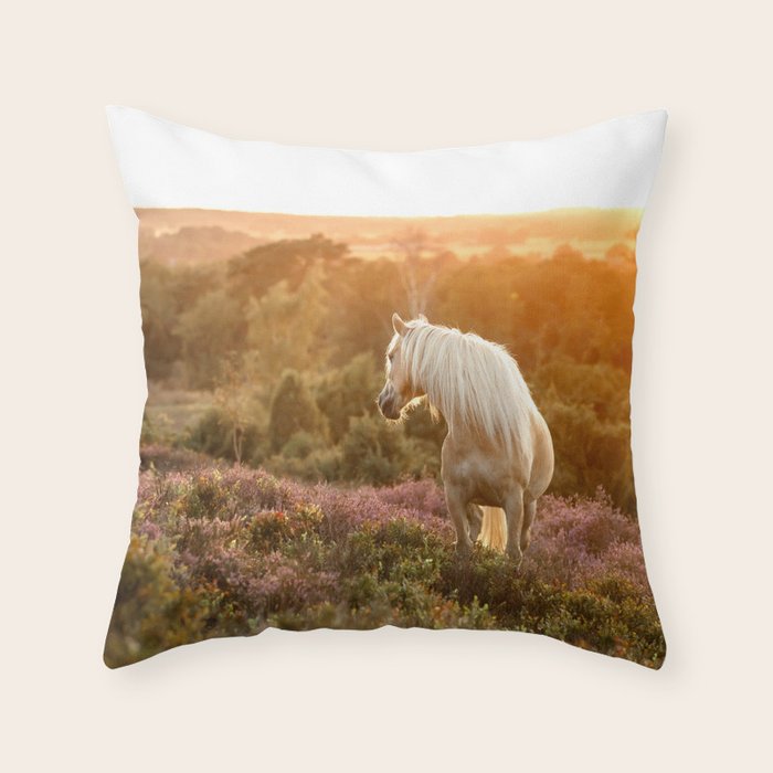Haflinger horse on the blooming hill - Sunset equine photography Throw Pillow Gallery Image 6