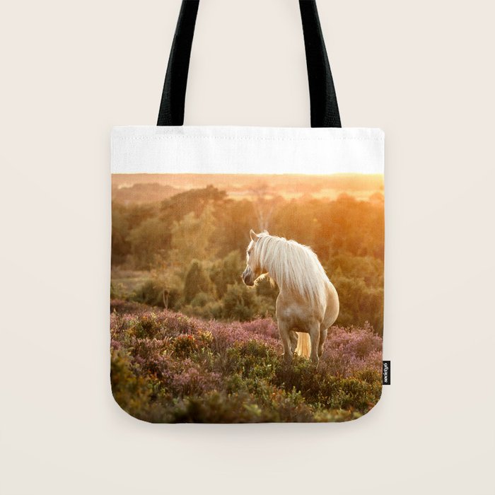Haflinger horse on the blooming hill - Sunset equine photography Tote Bag Gallery Image 1