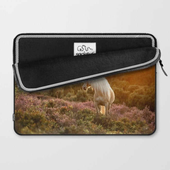 Haflinger horse on the blooming hill - Sunset equine photography Laptop Sleeve Gallery Image 2