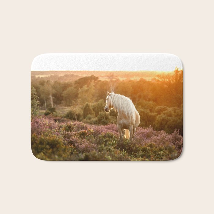Haflinger horse on the blooming hill - Sunset equine photography Bath Mat Gallery Image 1
