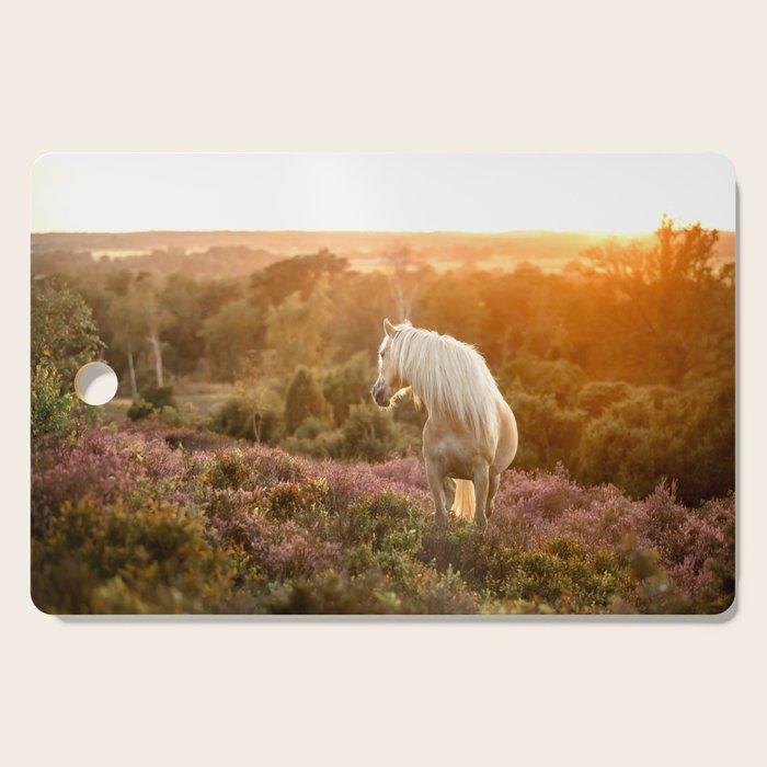 Haflinger horse on the blooming hill - Sunset equine photography Cutting Board Gallery Image 1