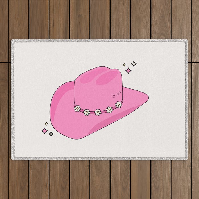 Cowboy Hat Print Pink Preppy Decor Aesthetic Outdoor Rug Gallery Image 1