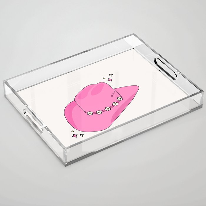 Cowboy Hat Print Pink Preppy Decor Aesthetic Acrylic Tray Gallery Image 1