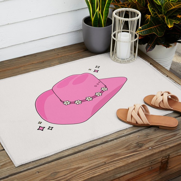 Cowboy Hat Print Pink Preppy Decor Aesthetic Outdoor Rug Gallery Image 2