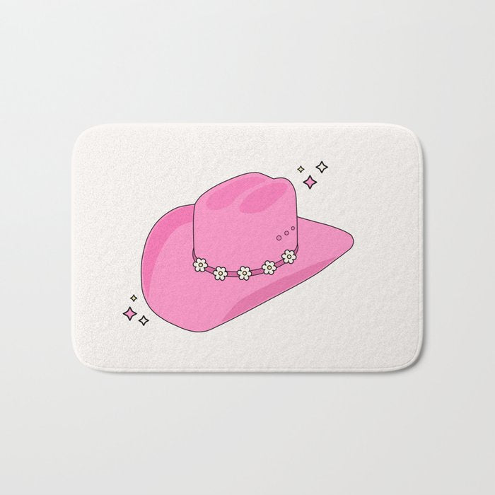 Cowboy Hat Print Pink Preppy Decor Aesthetic Bath Mat Gallery Image 1