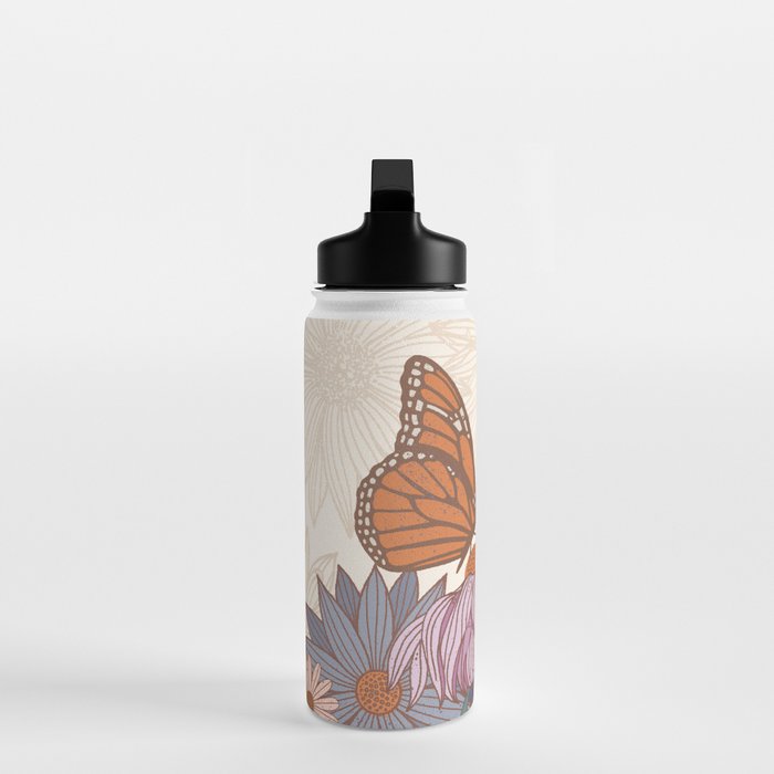 Monarch Butterfly and Wildflowers - Cream Water Bottle Gallery Image 3