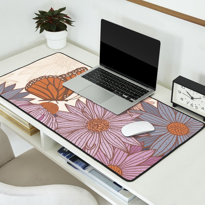 Monarch Butterfly and Wildflowers - Cream Desk Mat Gallery Image 2