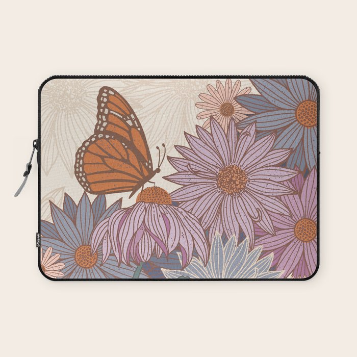Monarch Butterfly and Wildflowers - Cream Laptop Sleeve Gallery Image 1