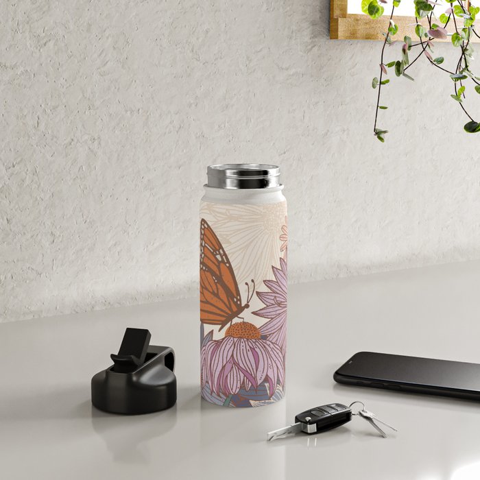 Monarch Butterfly and Wildflowers - Cream Water Bottle Gallery Image 4