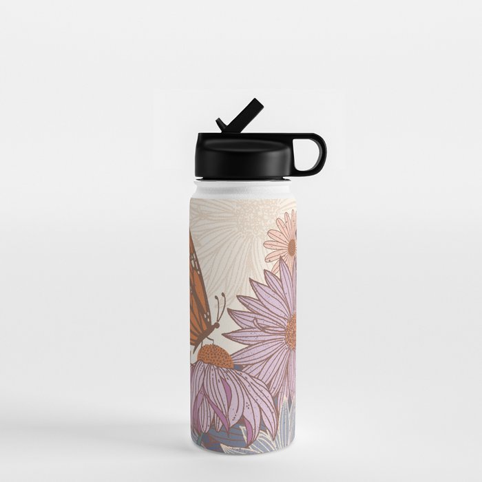 Monarch Butterfly and Wildflowers - Cream Water Bottle Gallery Image 1