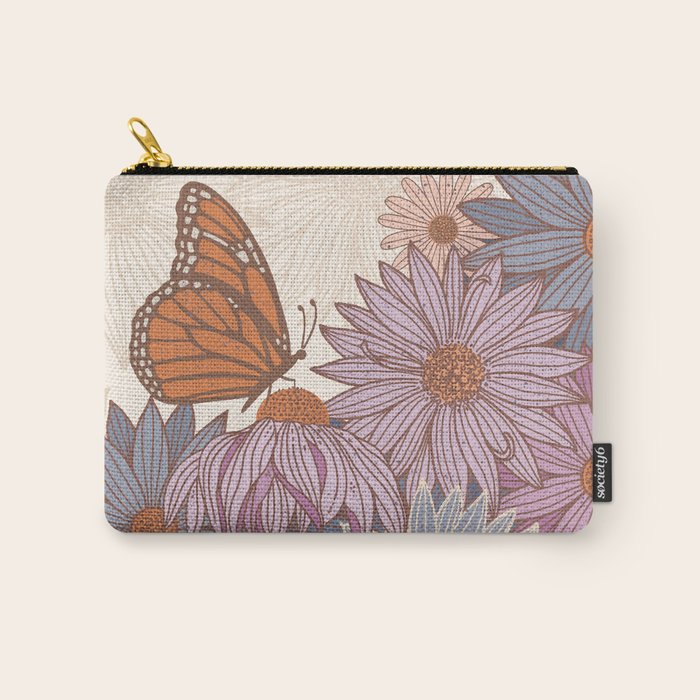 Monarch Butterfly and Wildflowers - Cream Carry All Pouch Gallery Image 1