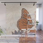 Monarch Butterfly and Wildflowers - Cream Wall Mural Gallery Image 1