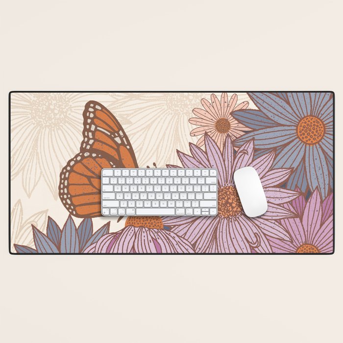 Monarch Butterfly and Wildflowers - Cream Desk Mat Gallery Image 1