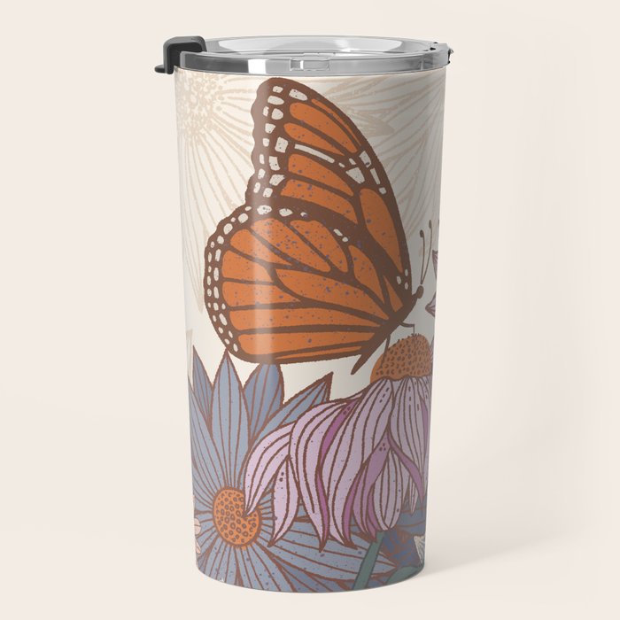Monarch Butterfly and Wildflowers - Cream Travel Mug Gallery Image 3