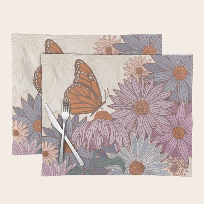 Monarch Butterfly and Wildflowers - Cream Placemat Gallery Image 1